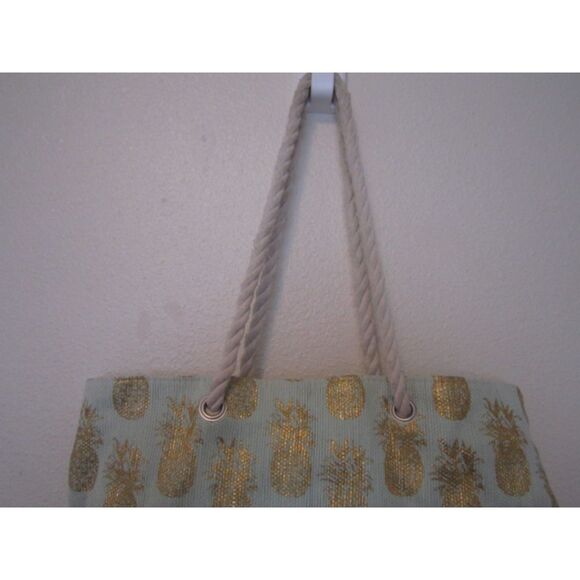 Angels By The Sea Pineapple Tote Bag Lined Rope Handle Beach Bag - Picture 6 of 15